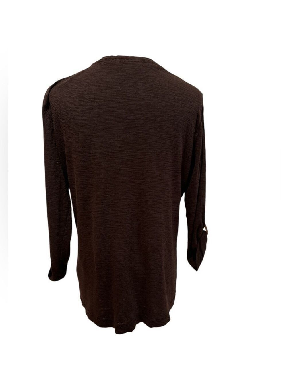 Y2K RALPH LAUREN BROWN HENLEY COTTON TEXTURED TOP W ULTRA SUEDE DETAIL LAGENLOOK - Picture 4 of 5